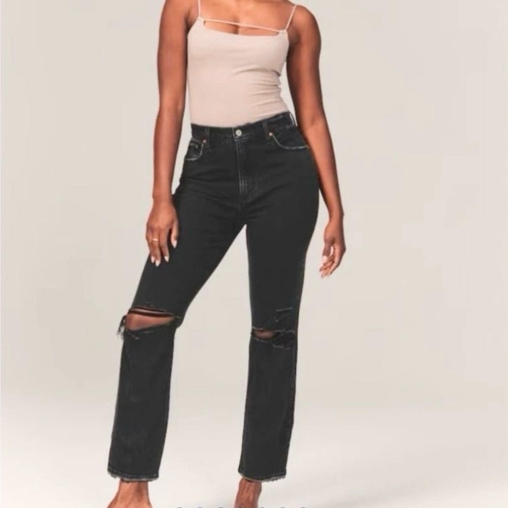 Abercrombie 4 Short (27S) Ankle Straight High Rise Black Jeans Curve Love